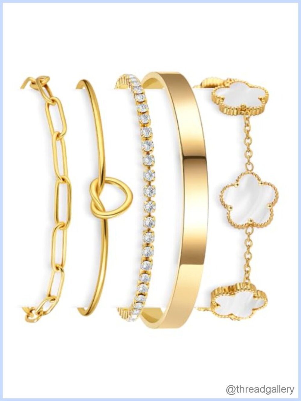Stackable Gold Bracelet Set 18K Gold Plated Stainless Steel Non Tarnish